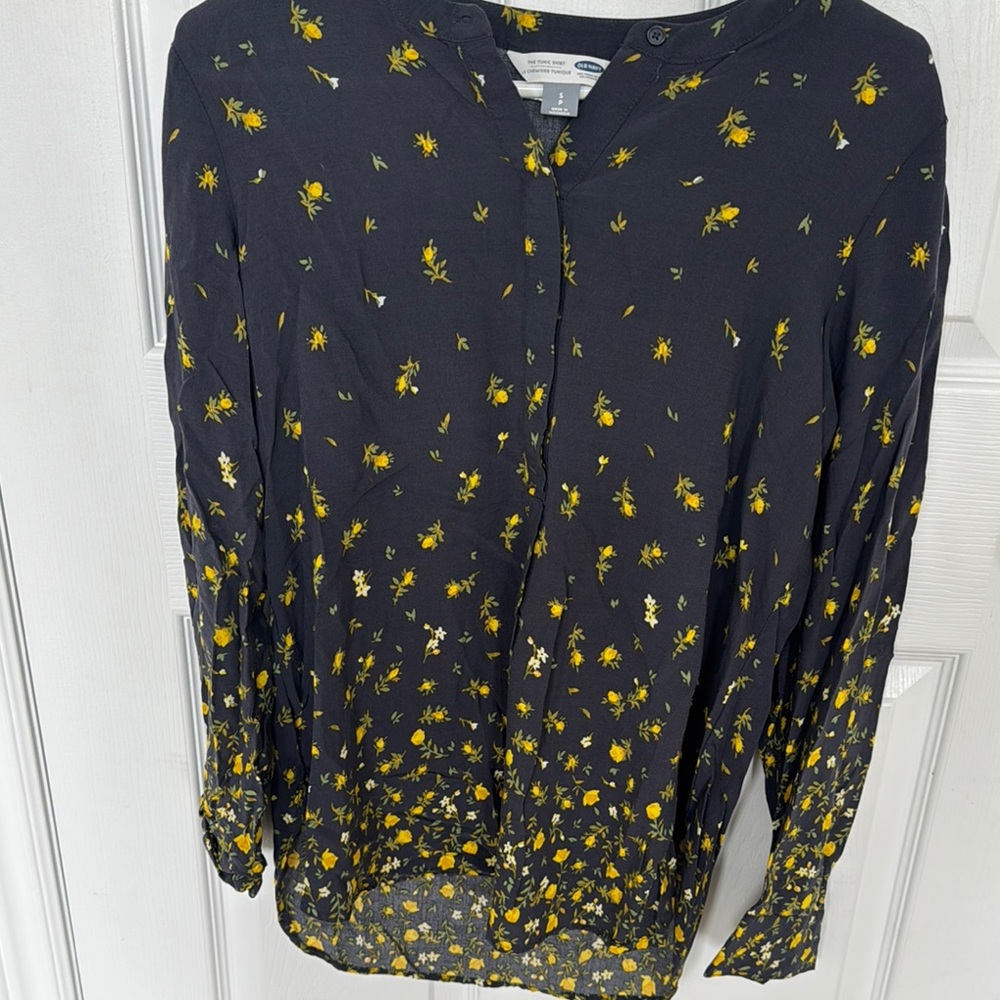 Old Navy Blue Blouse with Yellow Floral Design